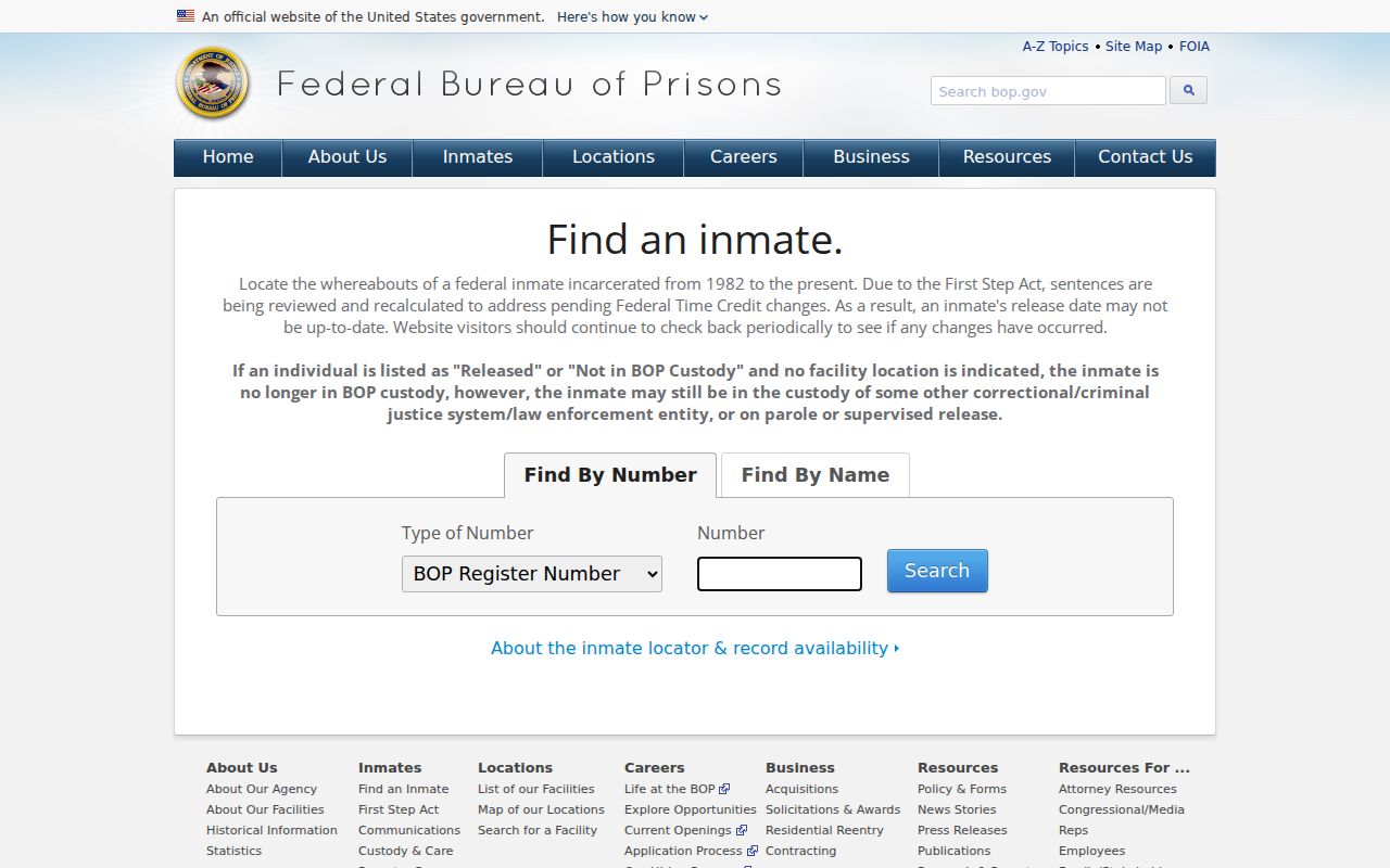 Lawrence County federal arrest custody search in the BOP locator