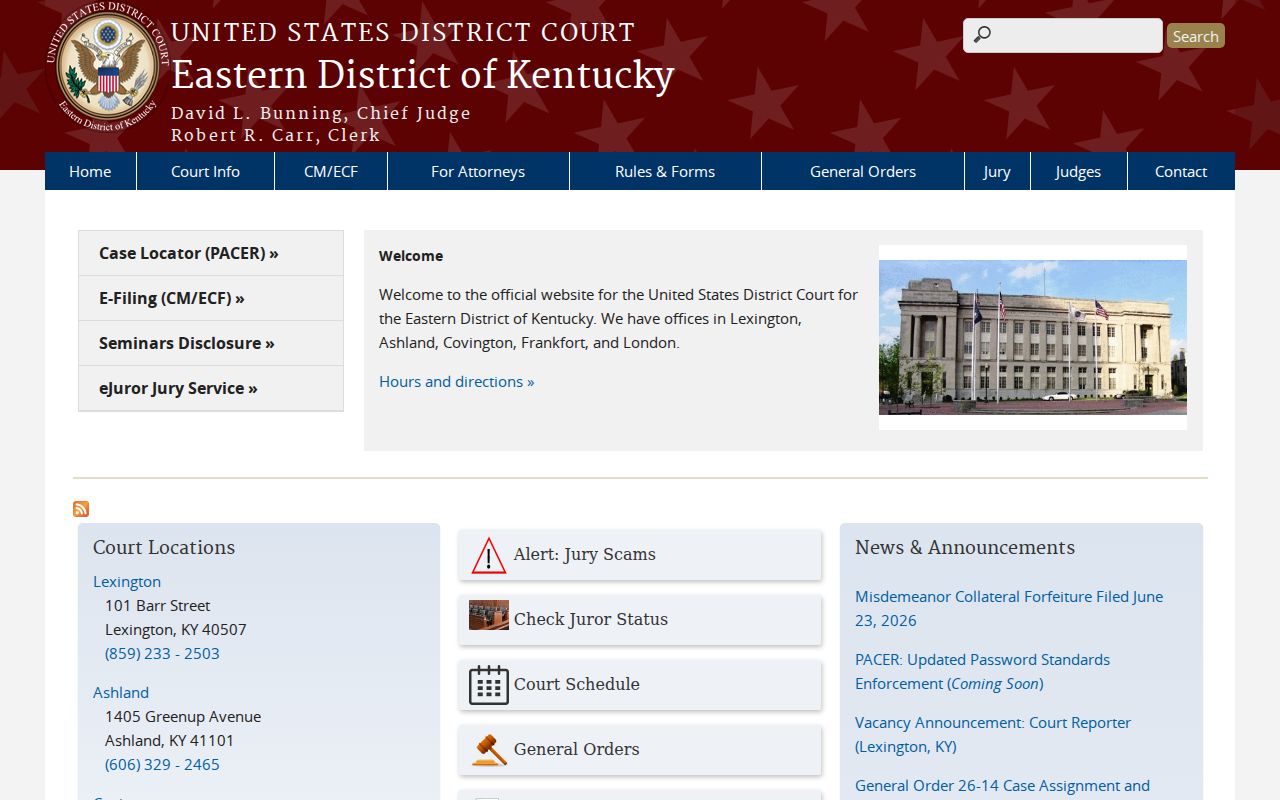 Eastern District of Kentucky source for federal Blaine criminal records