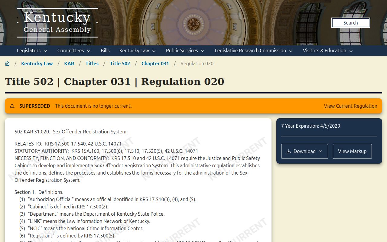 Lawrence County sex offender lookup Kentucky registration regulation